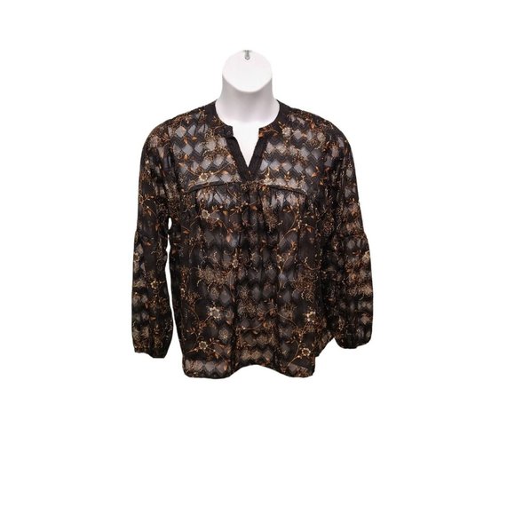 Zac & Rachel Womens Large Floral Balloon Sleeve Blouse Sheer Whimsigoth - Picture 1 of 7